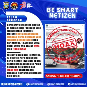 Polda Kepri Klarifikasi Terkait Penangkapan Warga Pulau Rempang Adalah Hoak