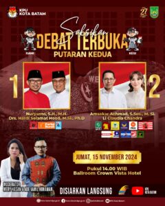 KPU Batam Menggelar Debat Publik Kedua Paslon Pilkada 2024
