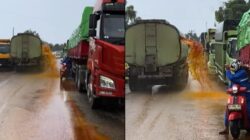 Truk Tangki Minyak Sawit Bocor di Jalur Lintas Sumatera, Diduga Akibat Benturan dengan Kendaraan Lain