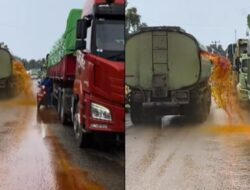 Truk Tangki Minyak Sawit Bocor di Jalur Lintas Sumatera, Diduga Akibat Benturan dengan Kendaraan Lain