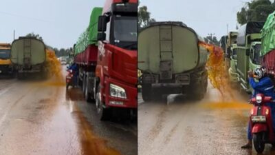 Truk Tangki Minyak Sawit Bocor di Jalur Lintas Sumatera, Diduga Akibat Benturan dengan Kendaraan Lain